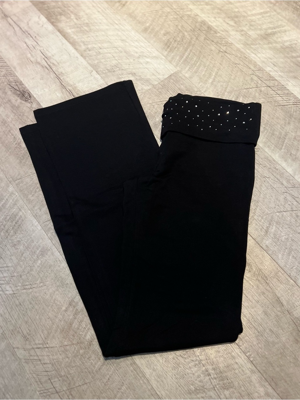 PINK Victoria's Secret Black Fold-Over Waist Leggings with Rhinestones